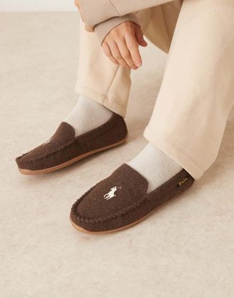 Polo Ralph Lauren Brenan - Pantofole in lana con logo a icona marroni-Marrone