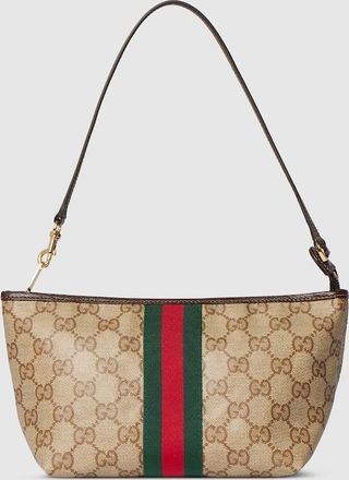 Gucci Small Pouch With Strap And Web, Beige, GG Canvas