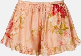 Zimmermann Roselight floral ruffled silk shorts