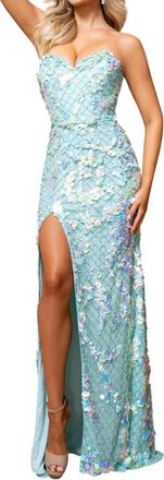 Rachel Allan Strapless Figure-Hugging Silhouette Prom Dress In Mint Iridescent
