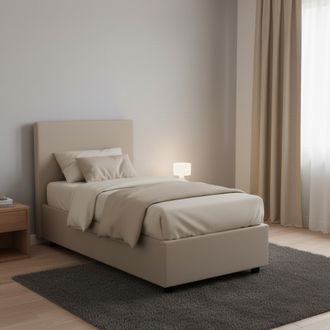 Talamo Italia Cama Individual Dbartol, Cama Contenedor Con Tapizado En Ecopiel, 100% Made In Italy, Apertura Frontal, Con Colch&oacute;n Cm 90x200 Incluido, T&oacute;rtola - Dmor