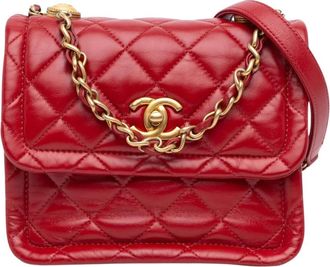 Chanel Pre-owned Mini Quilted Lambskin Soft Square Flap Satchel - Dames - Vintage Schoudertas - Rood - ONE Size - Leer - Vintage