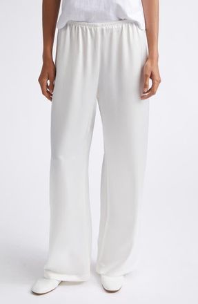 Leset Barb Wide Leg Satin Pants in Optic White at Nordstrom, Size X-Small