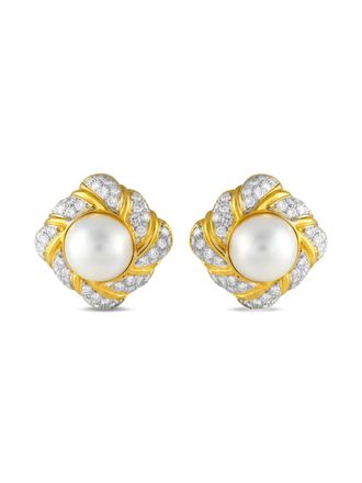 Luxury Bazaar 18K yellow gold diamond and pearl clip-on earrings