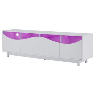 STILVORA Mueble Tv Con 2 Puertas, 2 Compartimentos Y Led, Apertura A Presi&oacute;n, Acabado Brillante, En Mdf, 175&times;38&times;51 Cm