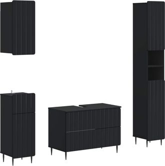 vidaXL Juego De Armarios De Ba&ntilde;o De 4 Piezas Zwolle Negro Vidaxl
