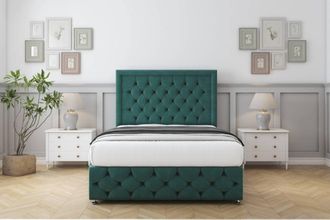 Comfort Beds Winchester Plush Divan Set No Drawers-54 Headboard-Footboard in Emerald | Size: Double