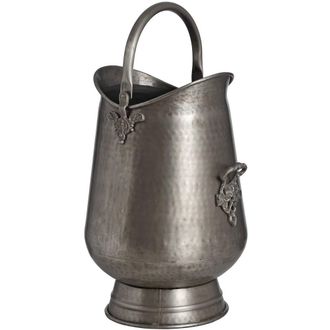 Hill Interiors Traditional Antique Pewter Metal Coal Log Bucket in Silver