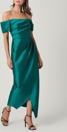 Shoshanna Satin Mikado Crowley Dress in Emerald at Nordstrom, Size 14