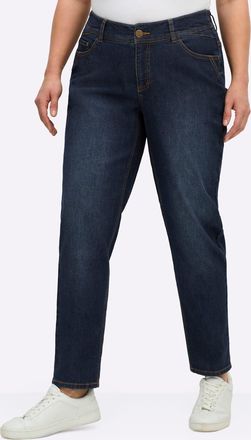 Sheego 5-Pocket-Jeans SHEEGO, Damen, Gr. 40, Normalgr&ouml;ssen, dunkelblau used, 99% Baumwolle, 1% Elasthan, unifarben, lang, Jeans 5-Pocket-Jeans