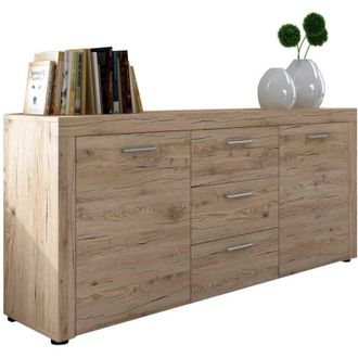 Dmora Credenza Faggiano, Madia 3 Cassetti, 2 Ripiani, Apertura Battente, 167x41x77h cm Marrone Rovere Nodi