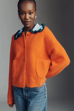 Essentiel Jardener Ruffle-Collar Cardigan Sweater