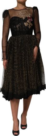 Dolce & Gabbana Black Crystal Heart Embellished A-line Womens Dress (Pre-Owned)