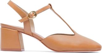 Bernardo 50mm t-bar block-heel pumps - women - Leather/Vegetal Leather/Leather - 7.5 - Brown