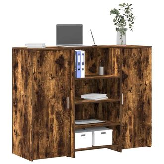 Berkfield Home Reception Desk Smoked Oak 135x50x103.5 cm Engineered Wood in Brown