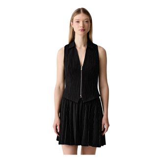 Karl Lagerfeld Jassen, Dames, Zwart, S, Pinstripe Ritssluiting Vest