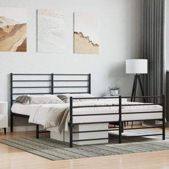 Berkfield Home Metal Bed Frame with Headboard & Footboard Black 120x200 cm | Size: Small Double