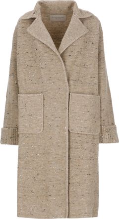 D.exterior Beige Micro Sequins Classic Lapel Wool Coat