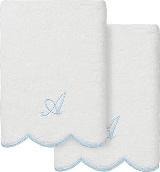 Linum Home Textiles 100% Turkish Cotton Adornia Scallop 2Pc Personalized Hand Towel Set