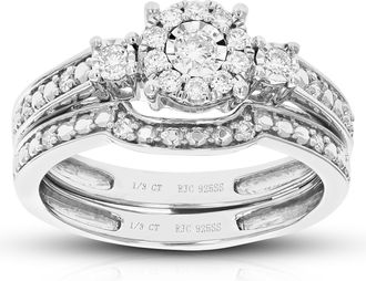 Vir Jewels 1/3 cttw Round Cut Lab Grown Diamond Prong Set Wedding Engagement Ring Bridal Set. 925 Sterling Silver