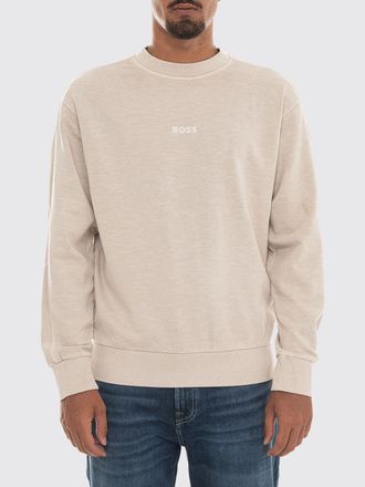 HUGO BOSS Felpa girocollo in cotone con logo a contrasto e spalle cadute