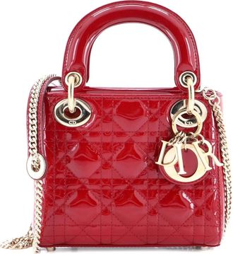 Dior Lady Dior Chain Bag Cannage Quilt Patent Mini satchel - Rood