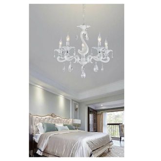 Trade Shop Trade Shop Traesio - Trade Shop - Lampadario Classico Attacco E14 5 Bracci Con Pendenti In Acrilico Lampada A15-5 - Blanco