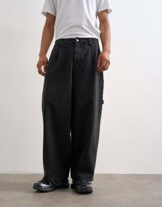 Topman Pantaloni bombati in twill neri-Nero