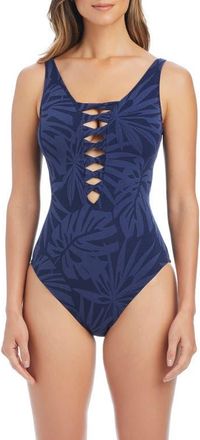 Bleu Rod Beattie Lace Down Mio One-Piece Swimsuit in Midnight at Nordstrom, Size 14