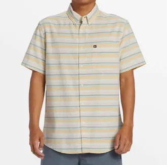Quiksilver Oxford Strip Classic Button Up Top In Cream/yellow