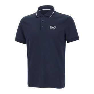 Emporio Armani Donkerblauw Poloshirt met Witte Piping - Heren - Polos - Blauw - S - Katoen - Tops