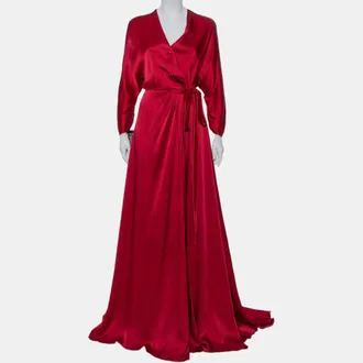 Jenny Packham Burgundy Satin Trail Detail Wrap Gown