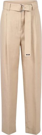 Msgm Broek met ceintuur - Dames - Wijde Broeken - Beige - L - Katoen - Broeken