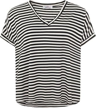 Zwillingsherz T-Shirt ZWILLINGSHERZ Maritime Streifen, Damen, schwarz, Obermaterial: 97% Viskose, 3% Elasthan, loose fit h&uuml;ftlang, V-Ausschnitt, Shirts T-Shirt, One