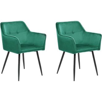Beliani Beliani - Conjunto De 2 Sillas De Comedor De Terciopelo Verde Esmeralda Negro Reposabrazos Jasmin