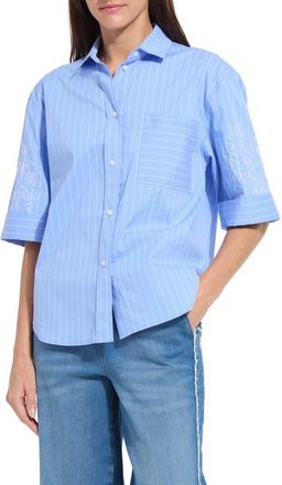 Lyss&eacute; Hazel Embroidered Stripe Button-Up Shirt in Re-Fresh Stripe at Nordstrom, Size X-Small