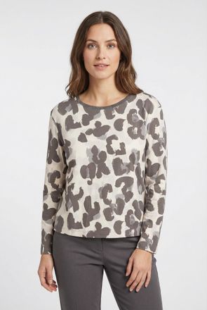 Rabe Langarmshirt RABE, Damen, Gr. 38, granit, Jersey, Obermaterial: 92% Baumwolle, 8% Elasthan, bedruckt, gerade h&uuml;ftlang, Rundhals, Shirts Langarmshirt, 