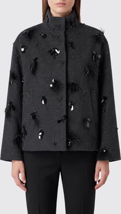 SIMKHAI Cappotto corto monopetto in misto lana con piume e paillettes