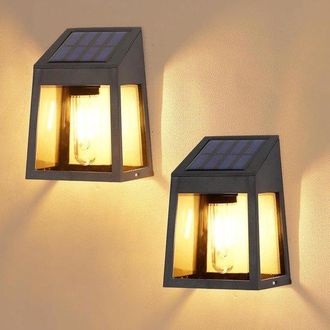 OEM Luces Solares De Pared, Bombilla Blanca C&aacute;lida, Resistente Al Agua Ip65, Para Poste De Valla, Patio Trasero, 2 Piezas [clase Energ&eacute;tica G]