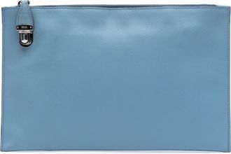 Prada Pre-owned Womens Saffiano Lux Zip Clutch - Light Blue Leather - One Size