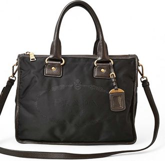 Prada Black Nylon Leather Handbag Shoulder Bag Tote Bag (Pre-Owned)