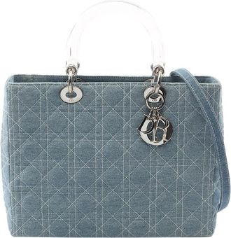 Dior Pre-owned Dior Large Denim Cannage Acrylic Handles Lady Dior Ladies P3V4DQ78P3E2SNSZ