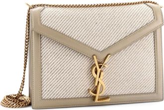 Saint Laurent Cassandra Chain canvas leren kleine schoudertas - Beige