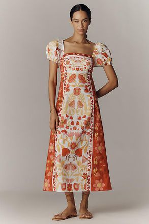 Farm Rio x Anthropologie Cotton Puff-Sleeve Midi Dress