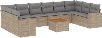 vidaXL Set De Sof&aacute;s De Jard&iacute;n 11pzas Con Cojines Rat&aacute;n Sint&eacute;tico Beige Vidaxl