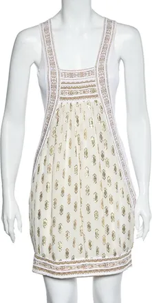 Roberto Cavalli White & Gold Jacquard Sleeveless Mini Dress