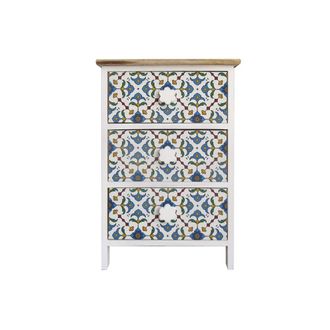 Mobili Rebecca Mesita de noche may&oacute;lica con 3 cajones de madera azul y blanca