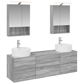 vidaXL Juego De Muebles De Ba&ntilde;o 5 Pcs Sonoma Gris Vidaxl