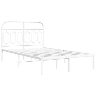 Berkfield Home Metal Bed Frame without Mattress with Headboard White 120x200cm | Size: Small Double