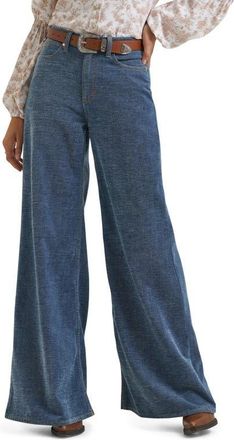 Wrangler Western High Waist Wide Leg Jeans in Indigo Chenille at Nordstrom, Size 29